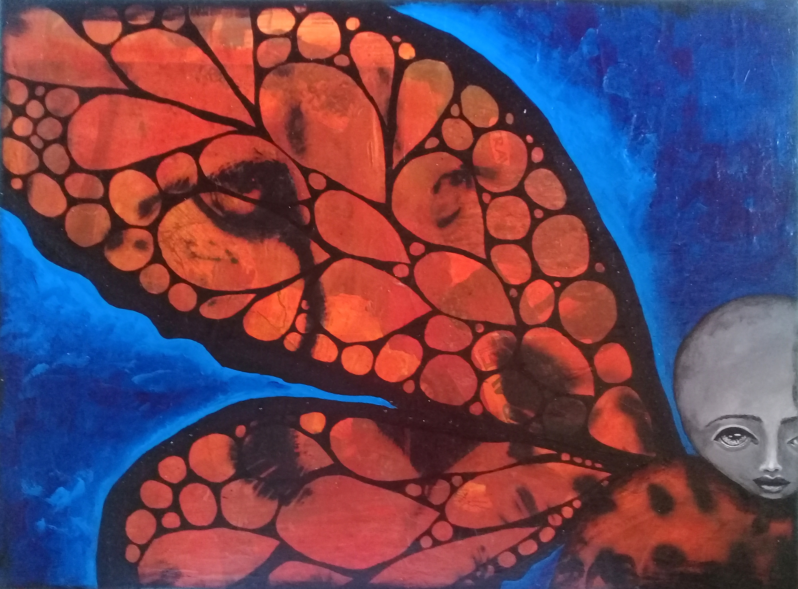 ANDROGYNOUS ANGEL WITH CHEETAH WINGS Mixed Media on Cotton Canvas. 60cm x 45cm x 1.5cm 23.62